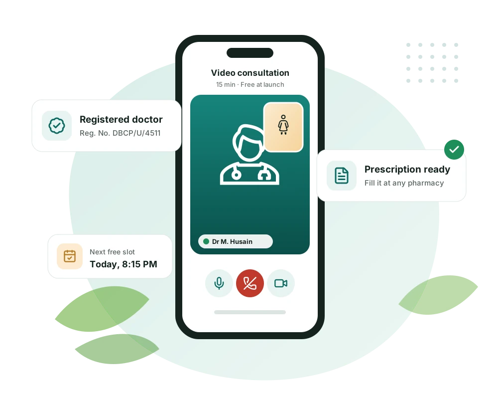 Video consultation with a registered Unani doctor on a phone