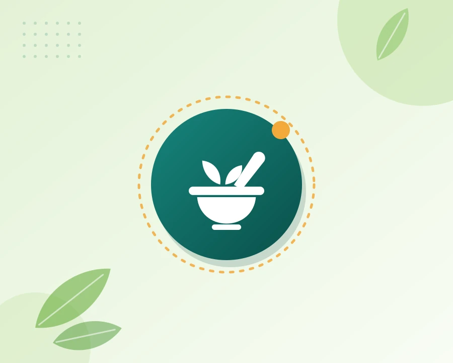 Mortar and pestle with fresh herbs